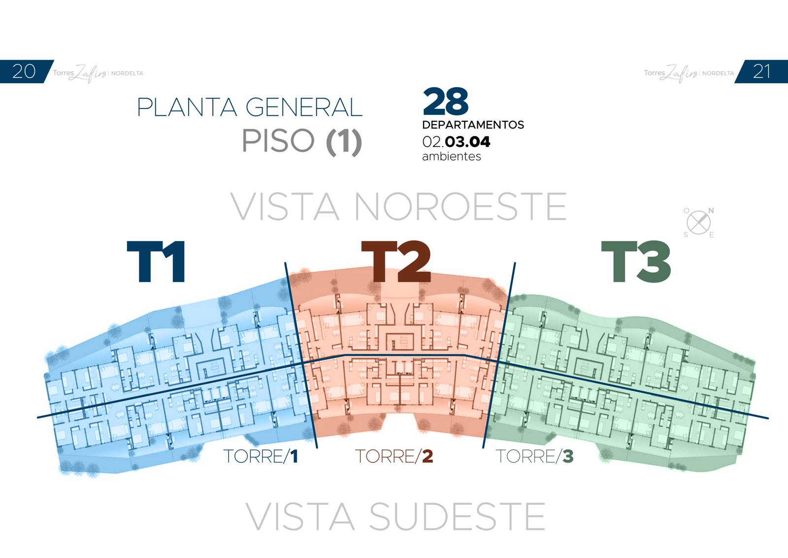 Planta general del piso 1 con las tres torres